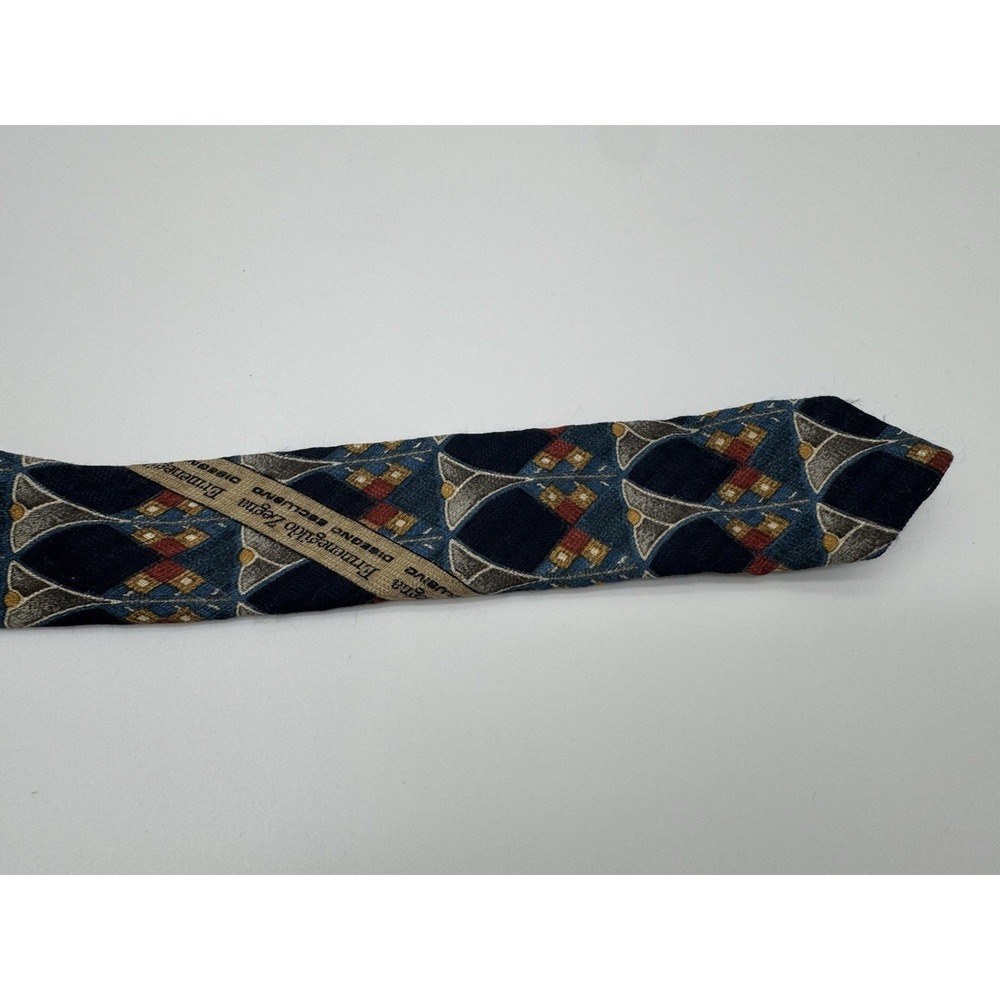 Ermenegildo Zegna Silk Tie Blue Geometric Pattern Made in USA Designer Necktie - Picture 7 of 8